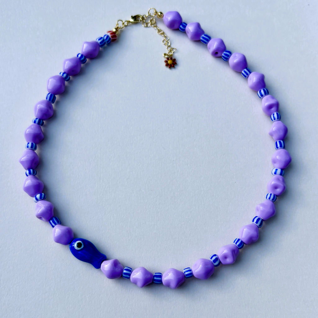 Necklace with purple and blue beads
