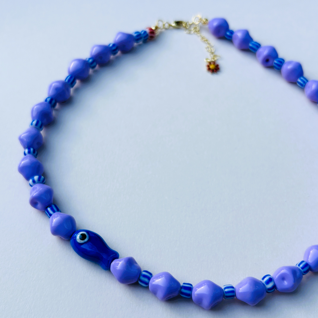 Necklace with blue and purple beads