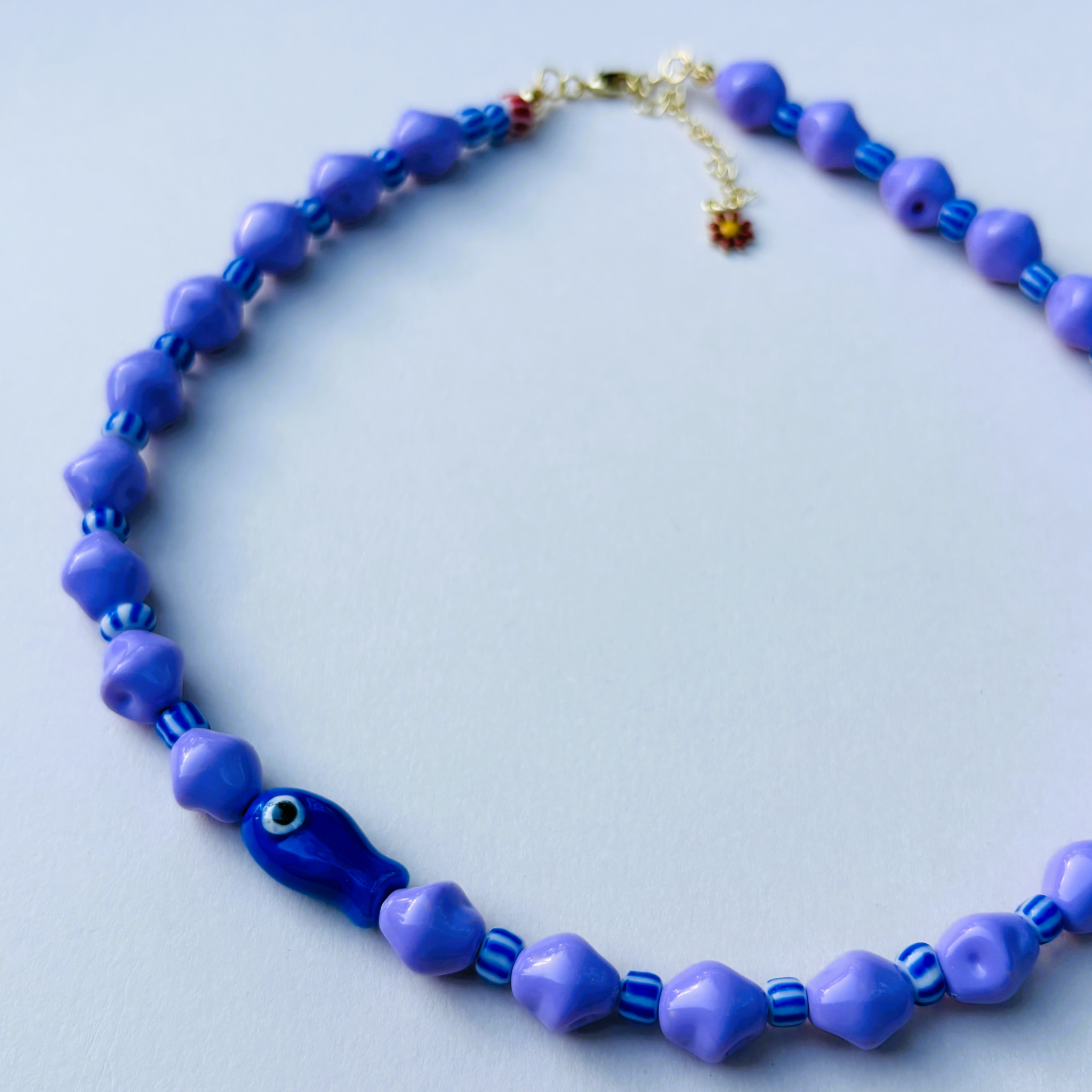 Necklace with blue and purple beads