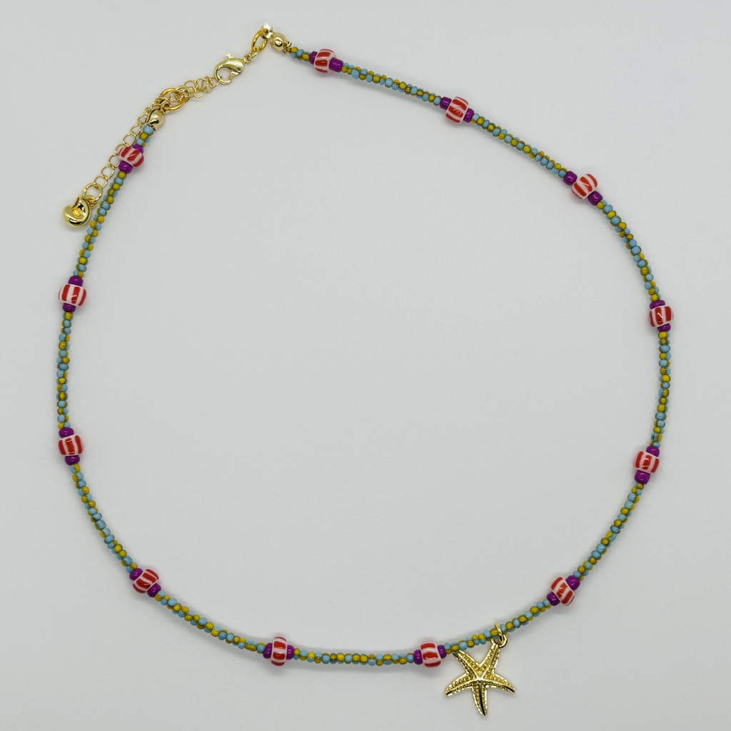 Handcrafted beaded necklace with starfish charm