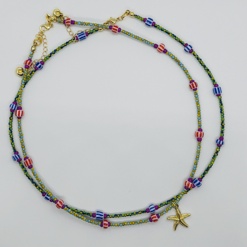 Handcrafted beaded necklace with starfish charm