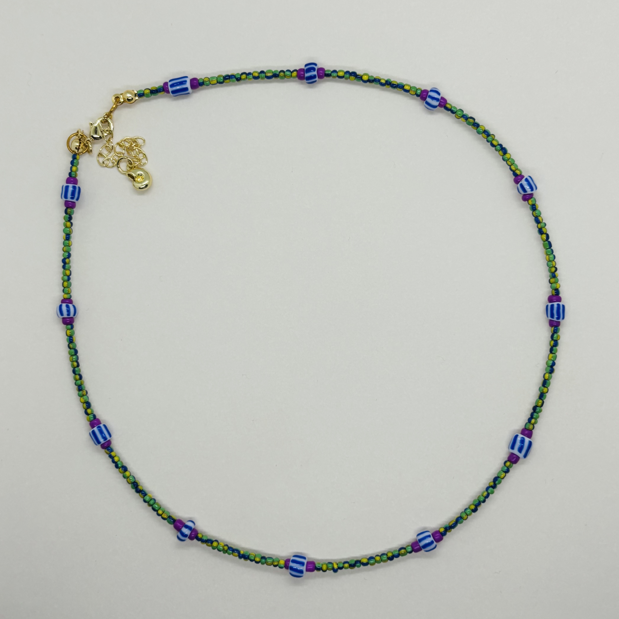 Green and blue colourful handcrafted beaded necklace