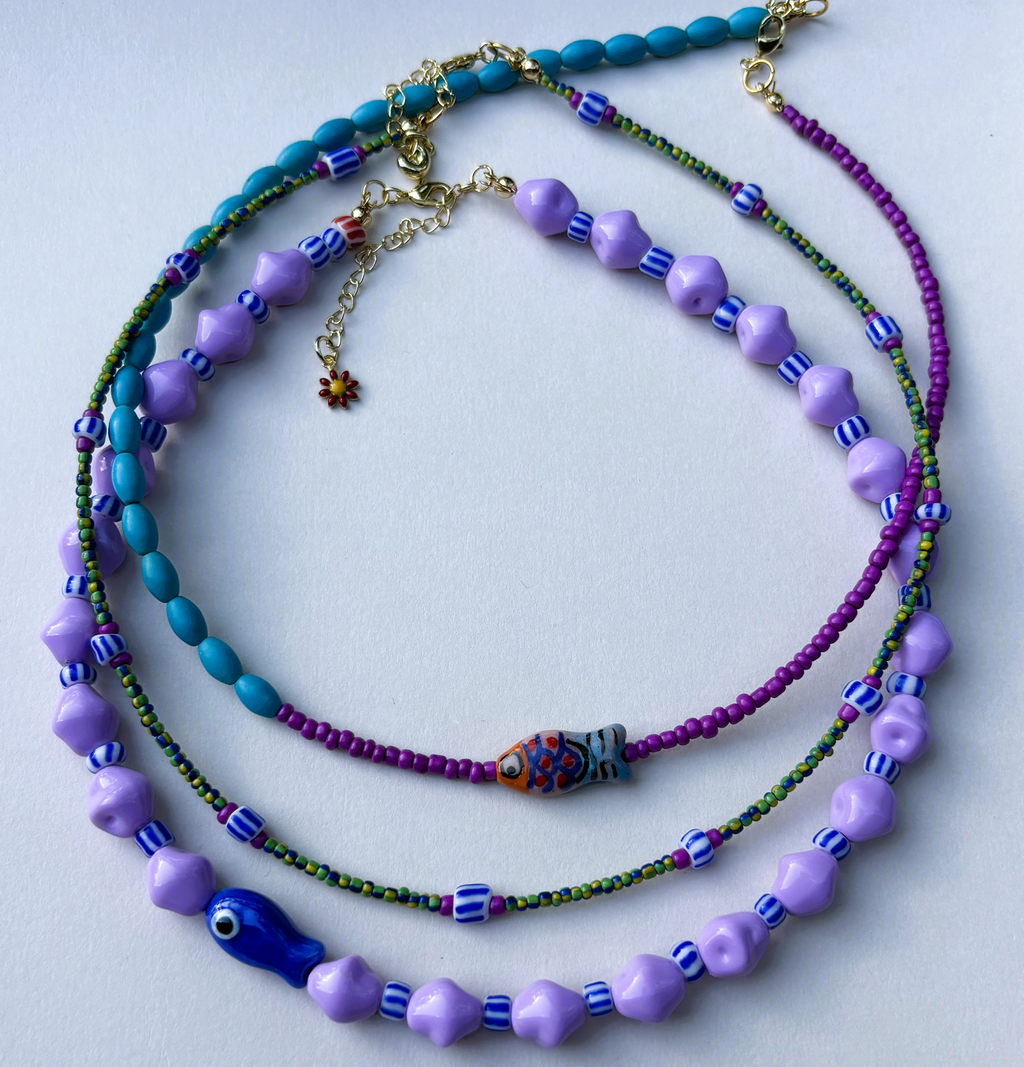 Three colorful beaded necklaces
